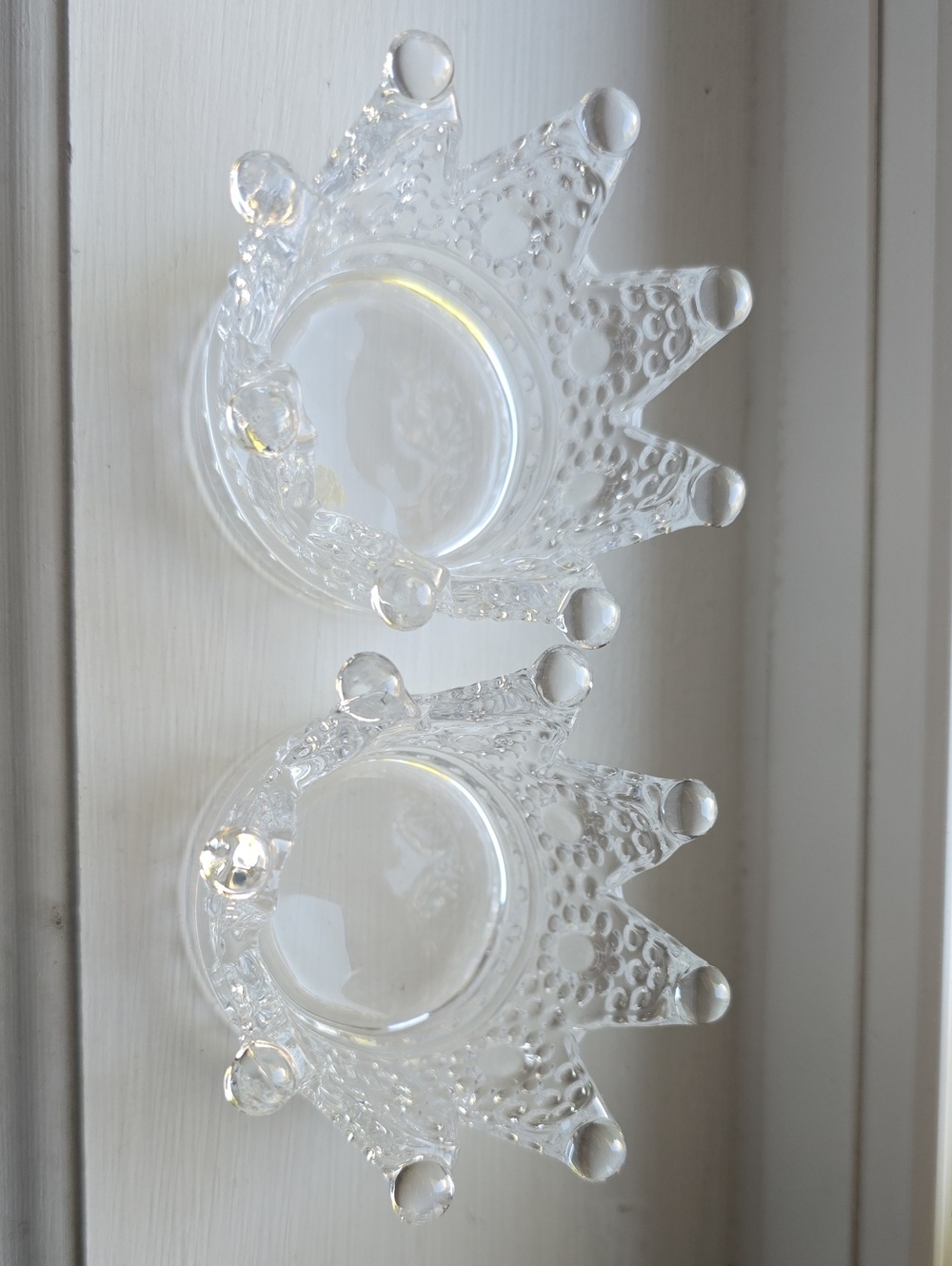 Clear Glass Crown Tealight Holders - Set of 2
